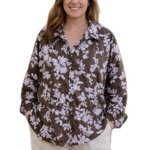 Craig Taylor Grace Floral Button Down Shirt Womens Size 3X Long Sleeve Flowy